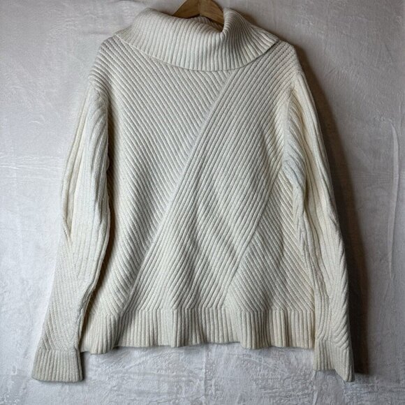 Ann Taylor Sweater Womens Sz XL White Wool Alpaca Blend Cowl Neck Pullover - Picture 1 of 10